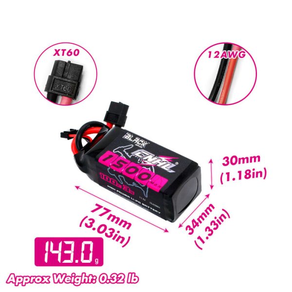 [Combo] 2 Packs CNHL Black Series 1500mAh 11.1V 3S 100C Lipo Battery with XT60 Plug