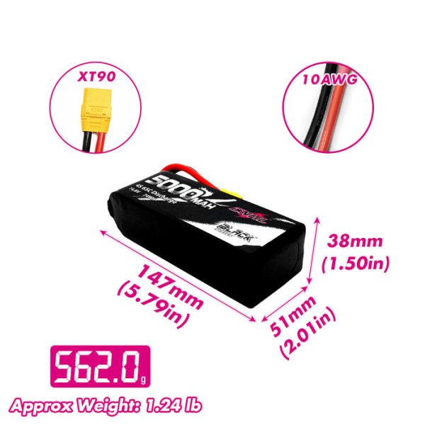 CNHL Black Series 5000mAh 14.8V 4S 65C Lipo Battery with XT90 Plug