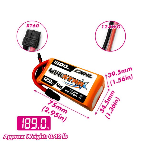 [Combo] 2 Packs CNHL MiniStar 1500mAh 14.8V 4S 120C Lipo Battery with XT60 Plug