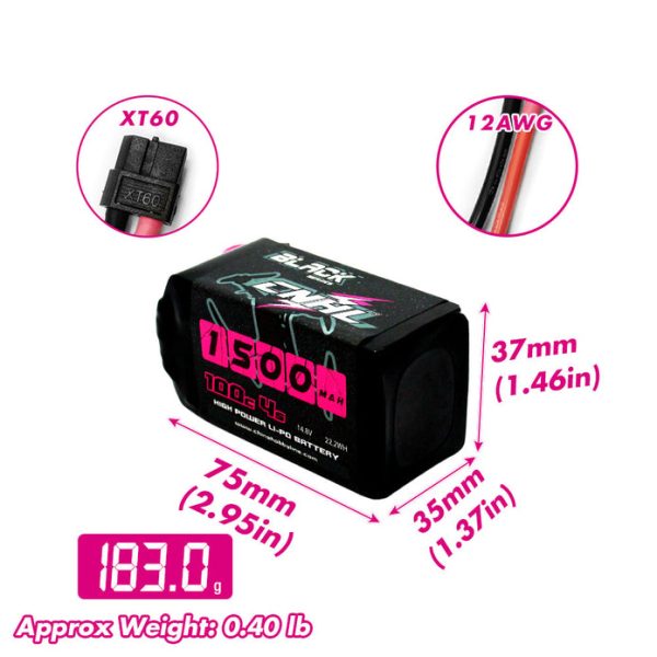 [Combo] 2 Packs CNHL Black Series 1500mAh 14.8V 4S 100C Lipo Battery with XT60 Plug