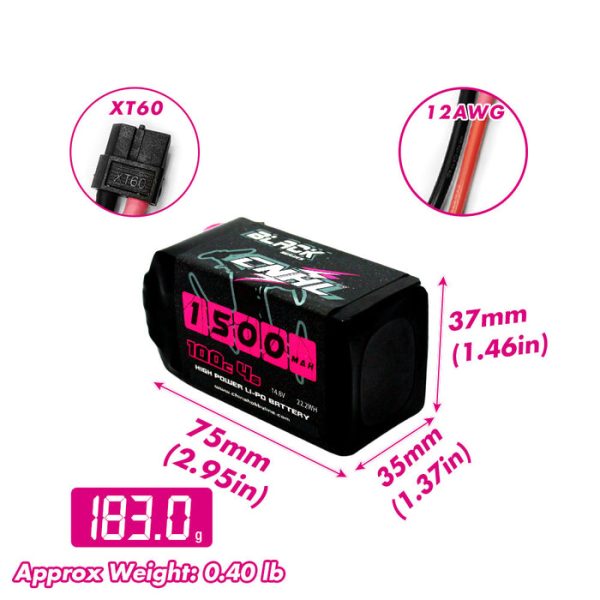 [Combo] 2 Packs CNHL Black Series 1500mAh 14.8V 4S 100C Lipo Battery with XT60 Plug